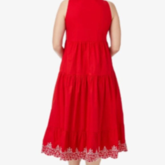 Jessica London  Red Sleeveless Tiered Dress  Embroidered Hem Flowy Fit (C-20) - Picture 3 of 14